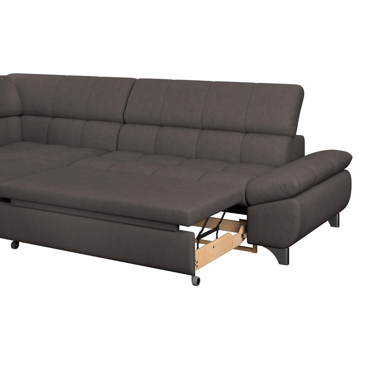 ECKSOFA Braun Chenille  - Chromfarben/Braun, KONVENTIONELL, Textil/Metall (234/312cm) - Livetastic