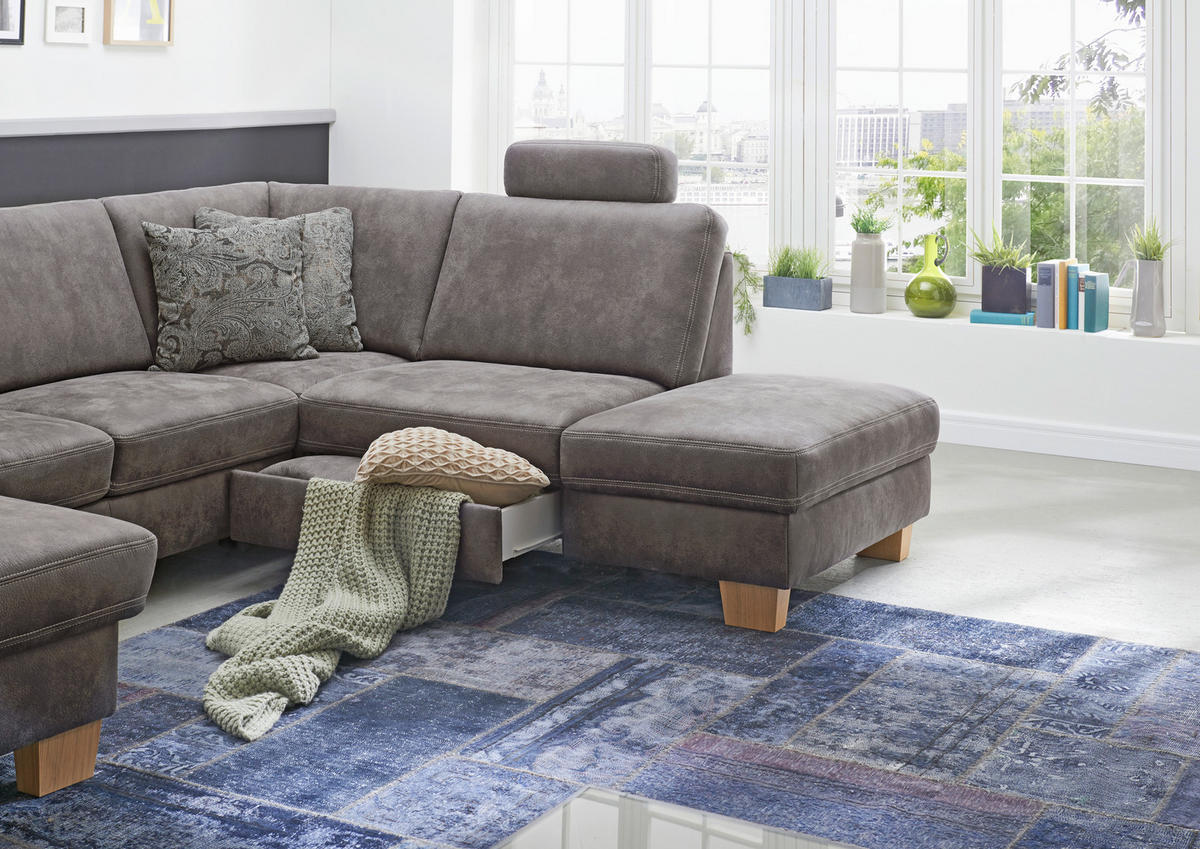 SOFFA i mikrofiber grå  - beige/grå, Klassisk, trä/textil (235/167cm) - Beldomo System