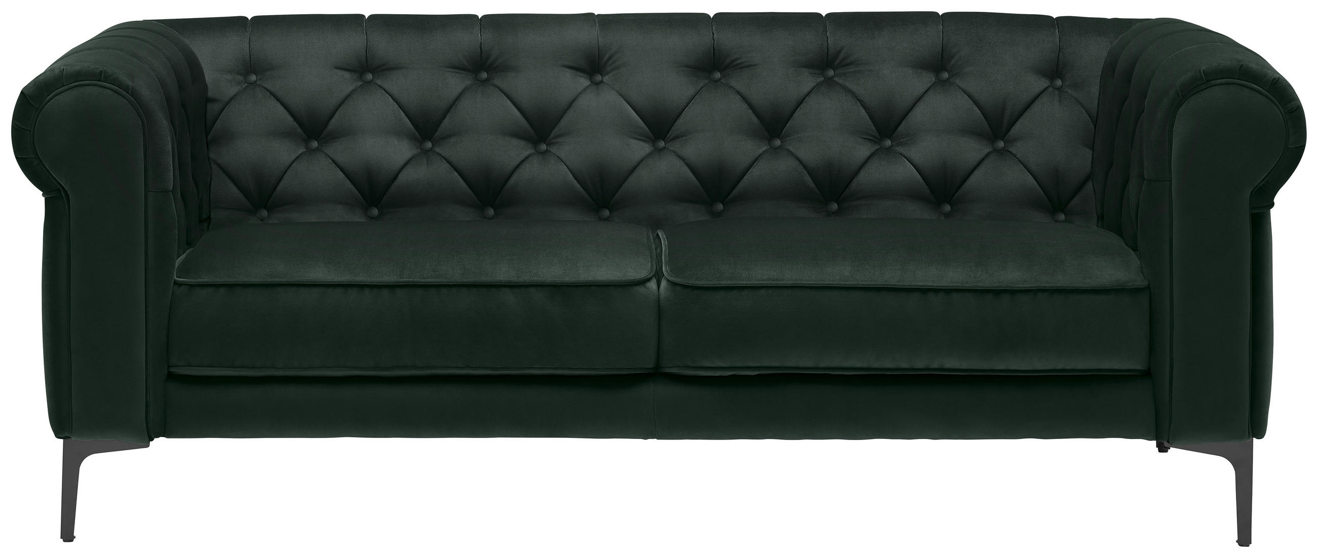 CHESTERFIELD-SOFA Samt Dunkelgrün - Dunkelgrün/Schwarz, Trend, Textil/Metall (195/75/90cm) - Carryhome