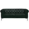 CHESTERFIELD-SOFA Dunkelgrün Samt  - Dunkelgrün/Schwarz, Trend, Textil/Metall (195/75/90cm) - Carryhome