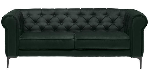 CHESTERFIELD-SOFA Dunkelgrün Samt  - Dunkelgrün/Schwarz, Trend, Textil/Metall (195/75/90cm) - Carryhome