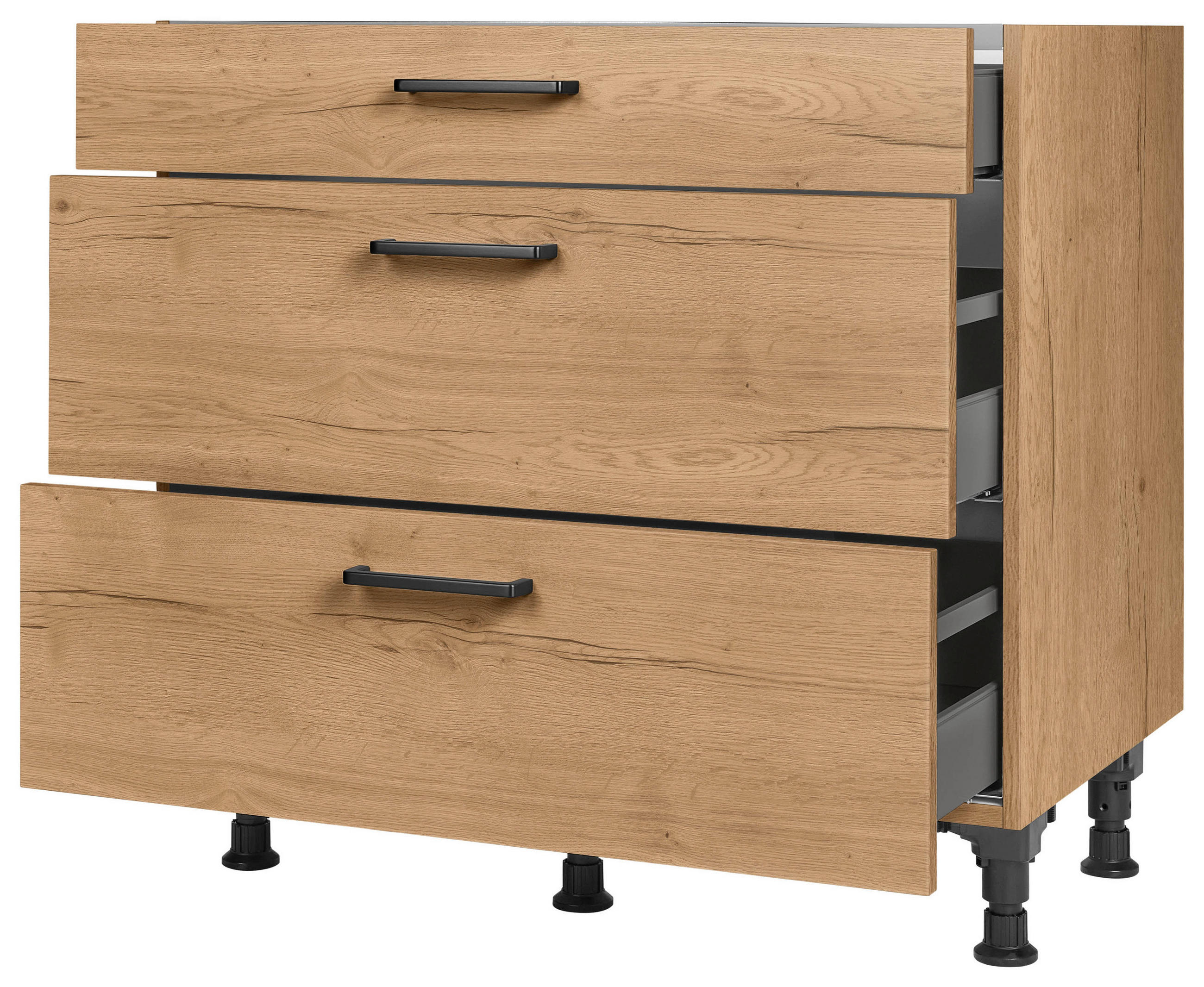 KOCHFELDUMBAUSCHRANK 90/87/56 cm  in Eichefarben  - Eichefarben/Schwarz, MODERN, Holzwerkstoff/Metall (90/87/56cm) - Nobilia