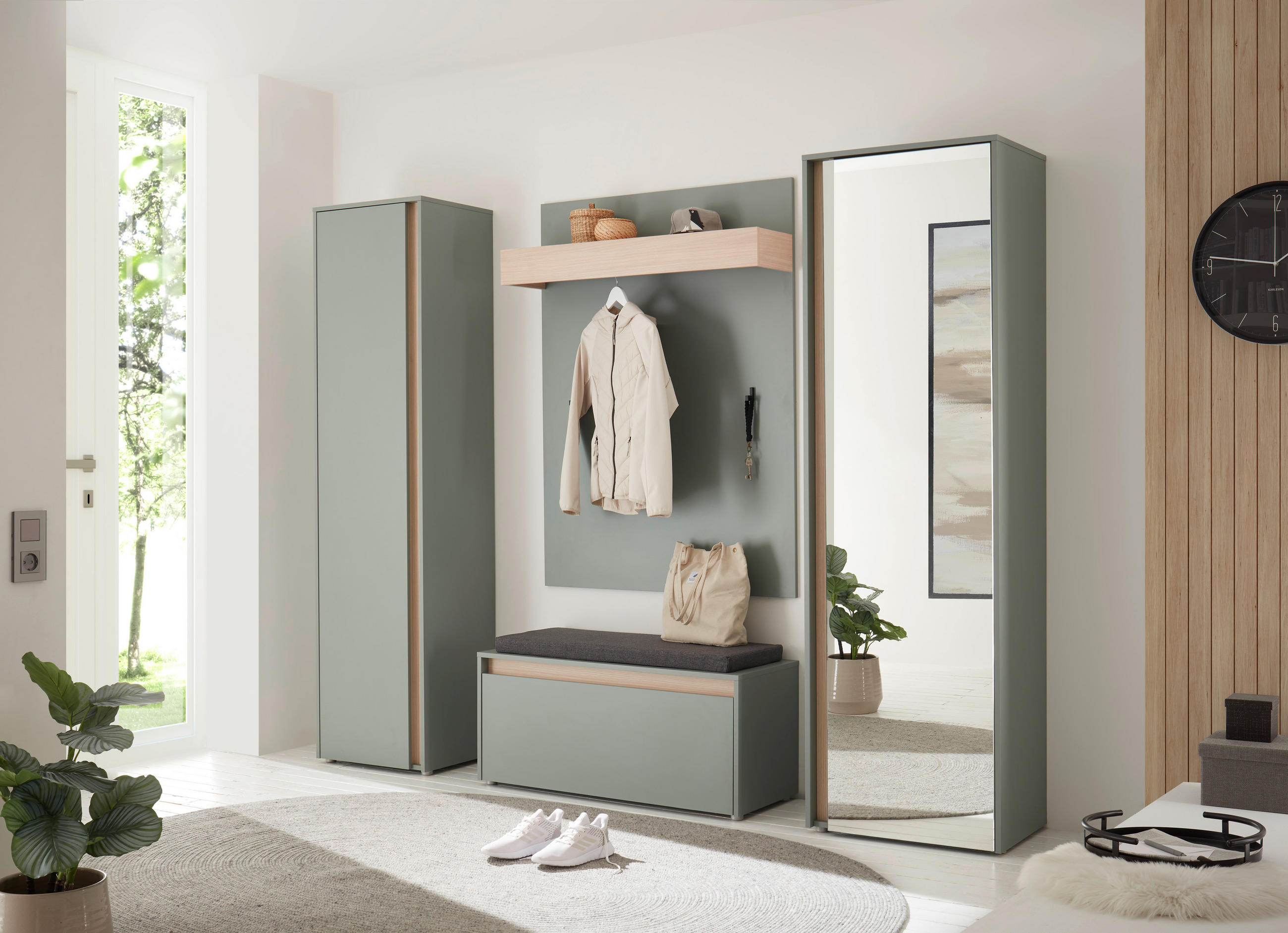 GARDEROBENSCHRANK  in 60/200/40 cm  - Eichefarben/Salbeigrün, Design, Glas/Holzwerkstoff (60/200/40cm) - Modante