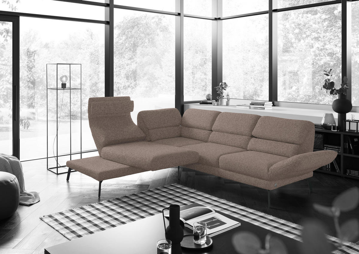 ECKSOFA in Flachgewebe Taupe  212-253/256-363 cm  - Taupe/Schwarz, Design, Textil/Metall (212-253/256-363cm) - Dieter Knoll