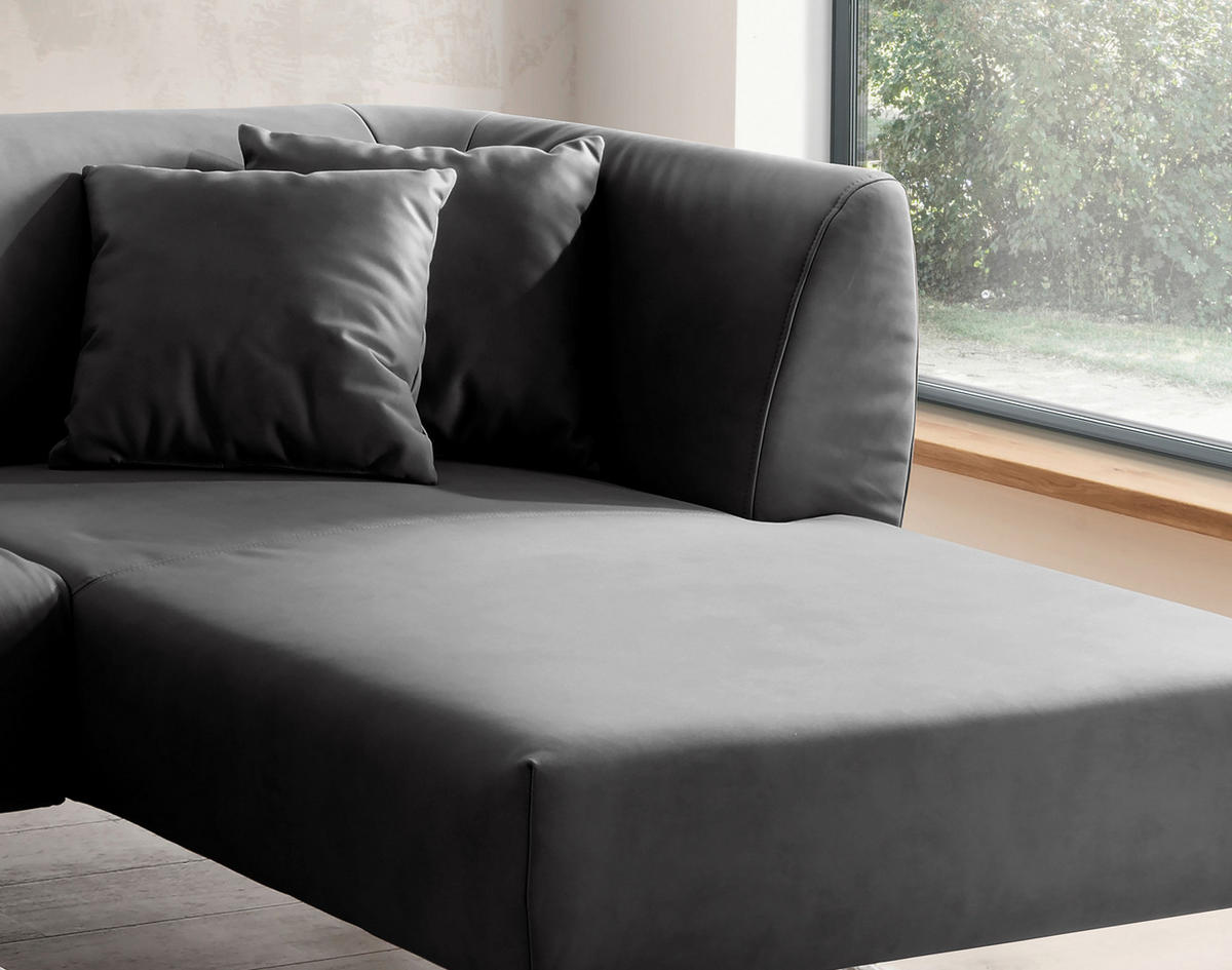 ECKSOFA in Lederlook Schwarz  - Schwarz, Modern, Holz/Textil (264/160cm) - Livetastic
