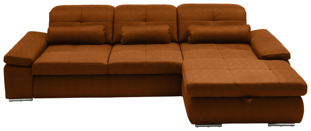 ECKSOFA  in Flachgewebe Cognac  309/195 cm  - Chromfarben/Cognac, Design, Textil (309/195cm) - Beldomo Style