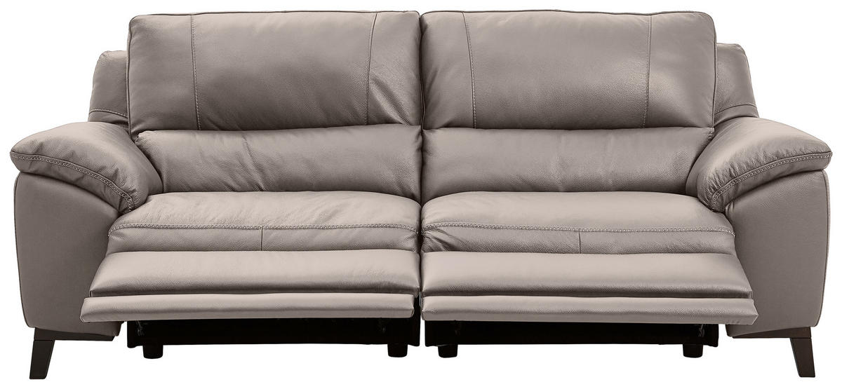 2,5-SITZER mit Relaxfunktion in Kombination Echtleder/Lederlook Grau  - Wengefarben/Grau, Design, Leder/Holz (216/97/95-151cm) - Livetastic