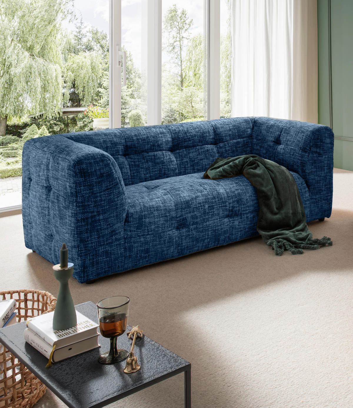 2-SITZER-SOFA in Struktur Blau  - Blau/Schwarz, Design, Kunststoff/Textil (184/72/95cm) - Livetastic