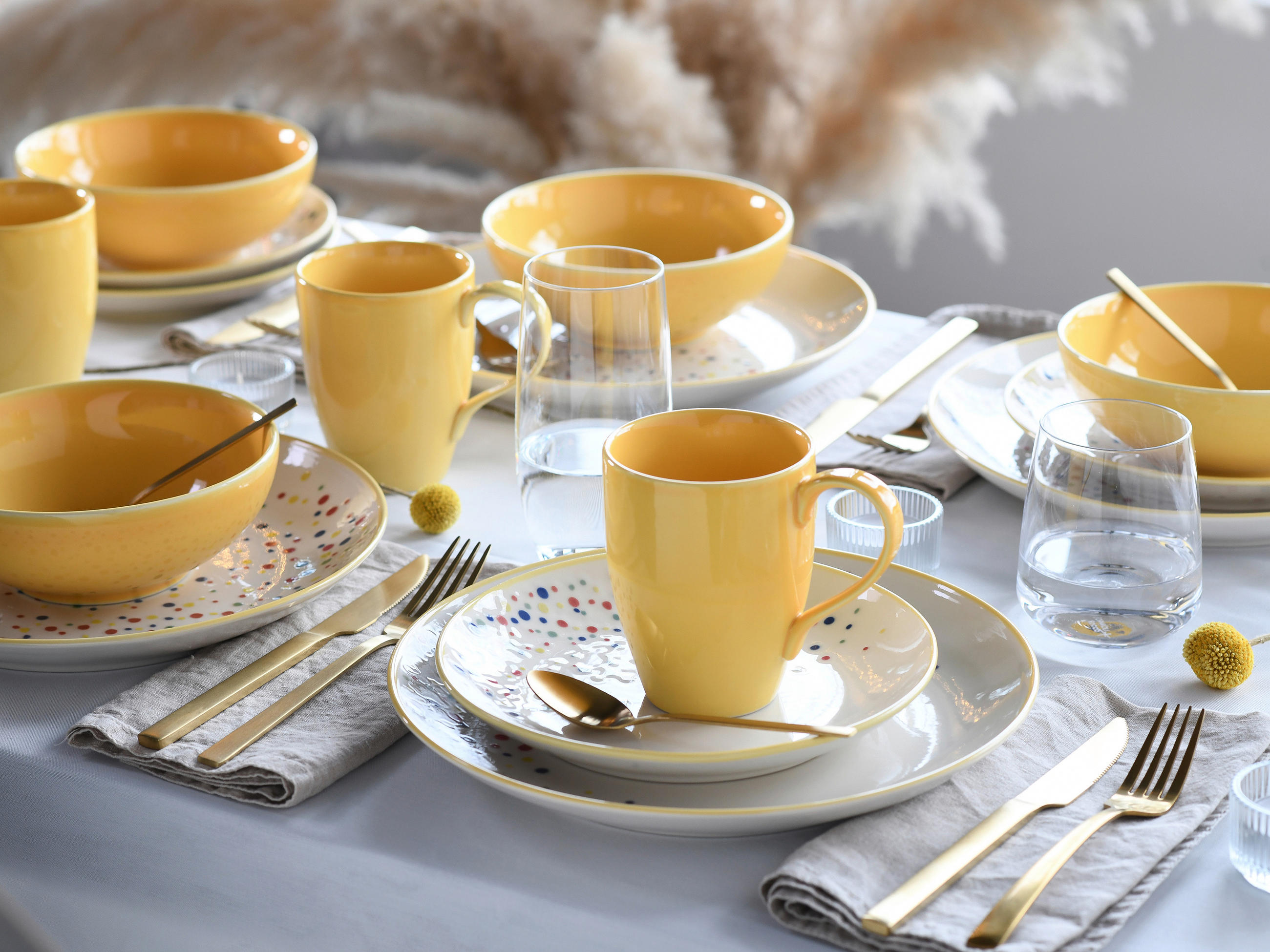 KOMBISERVICE Creme, Gelb Joy Gelb-bunt 16-teilig 4 Personen  - Gelb/Creme, Basics, Keramik (36/35,5/33null) - Creatable