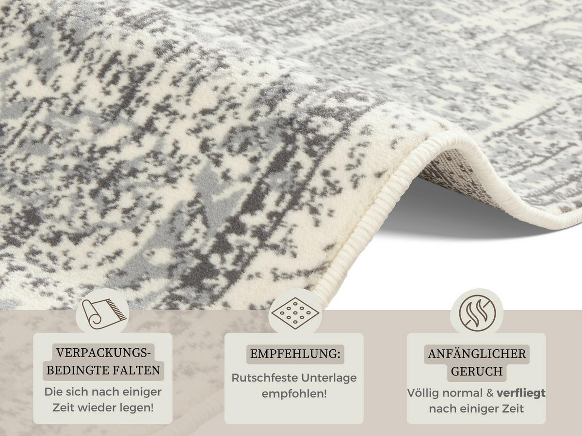VINTAGE-TEPPICH 200/290 cm Celebration Creme, Grau  - Creme/Grau, Basics, Kunststoff/Textil (200/290cm)