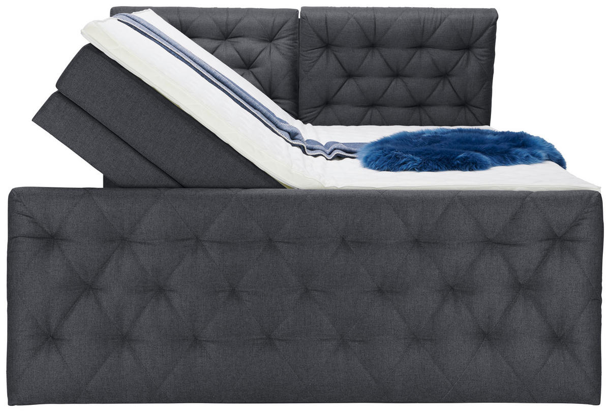 BOXSPRINGBETT 180/200 cm  in Dunkelgrau  - Dunkelgrau/Schwarz, Konventionell, Kunststoff/Textil (180/200cm) - Carryhome