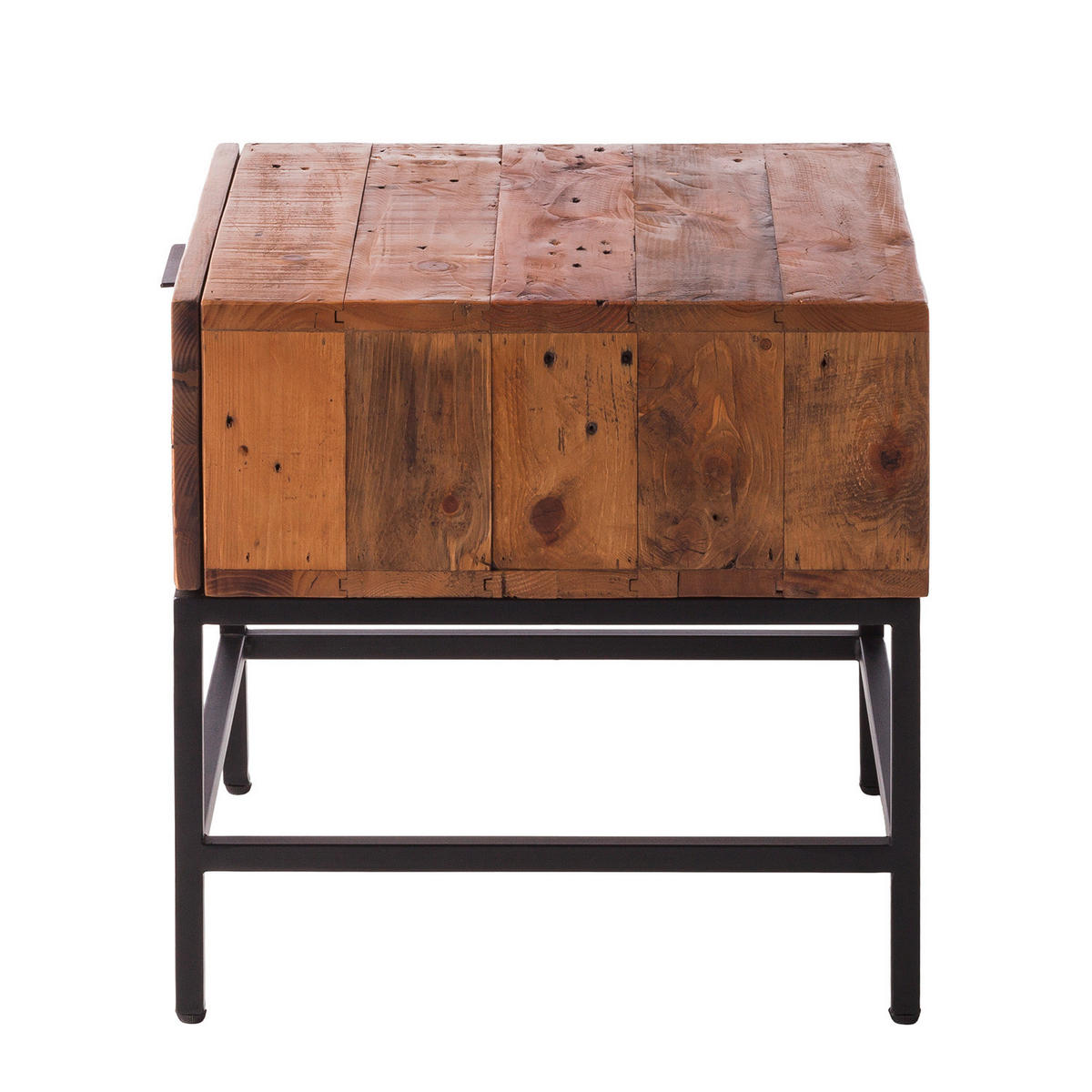 BEISTELLTISCH 50/50/50 cm Kiefer massiv Kieferfarben quadratisch  - Schwarz/Kieferfarben, MODERN, Holz/Metall (50/50/50cm) - home24