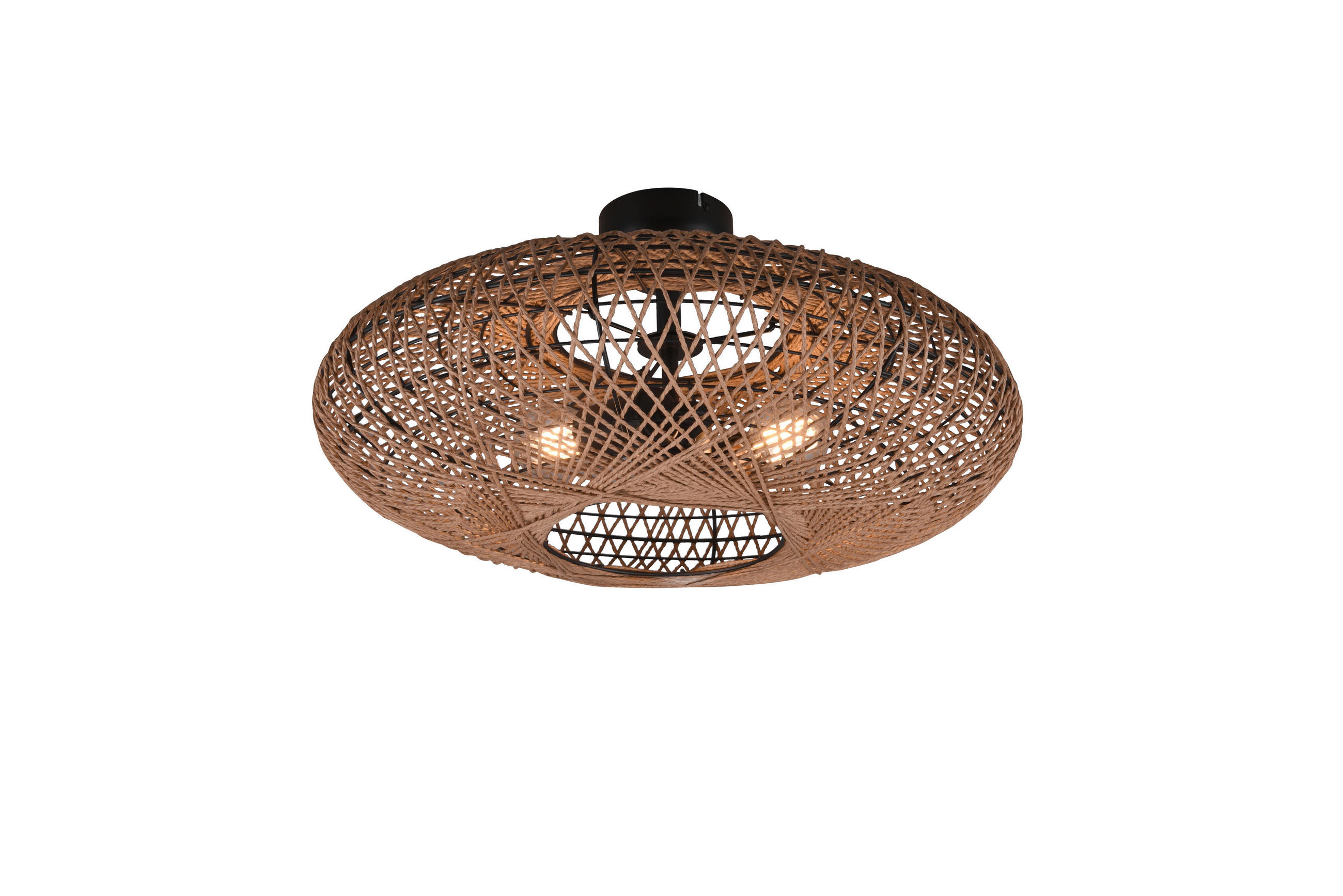 DECKENLEUCHTE  52/28 cm    - Schwarz/Braun, Natur, Textil/Metall (52/28cm) - Trio Leuchten