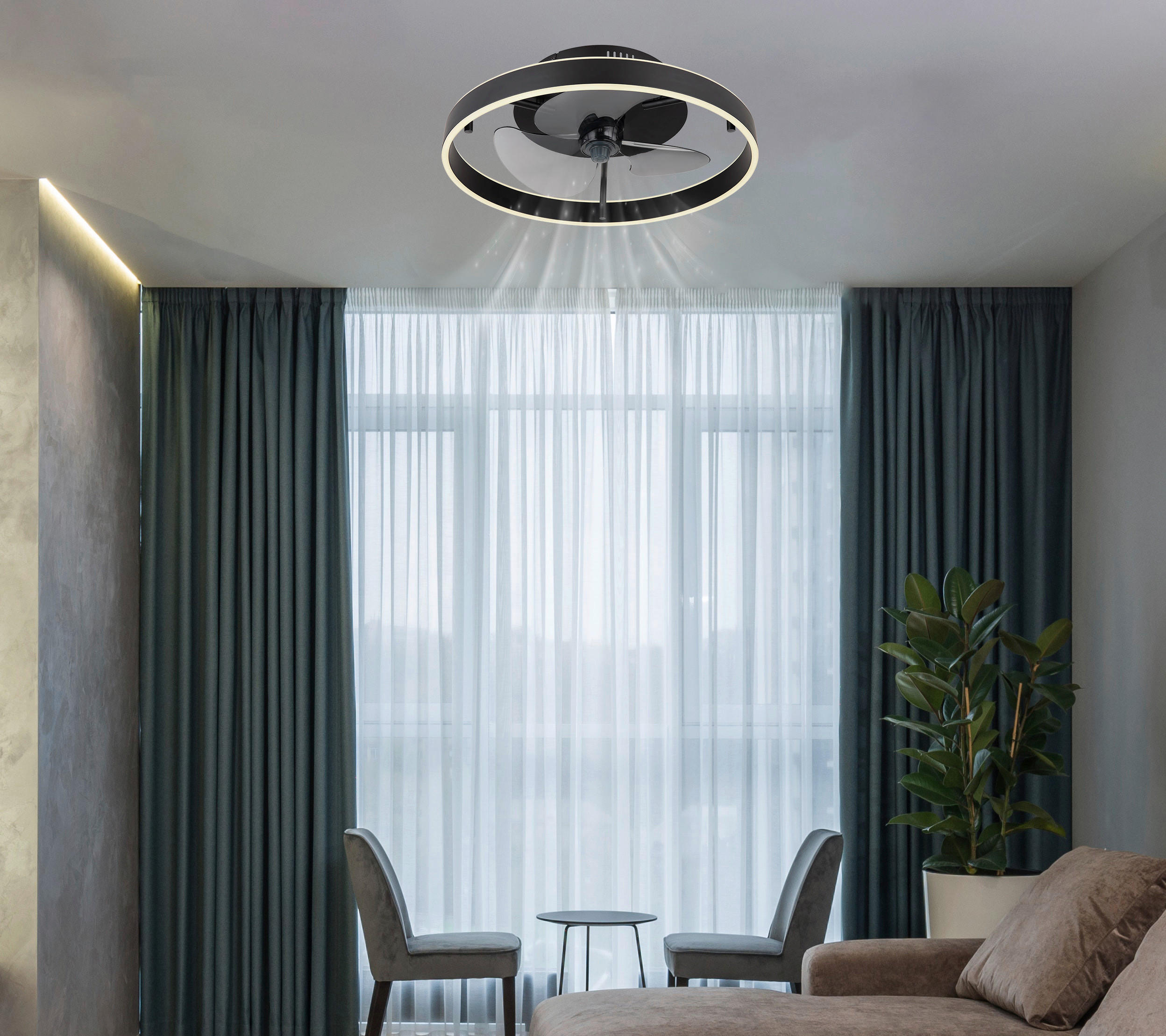 STROPNI VENTILATOR  CONWAY //2700-6500 K// - siva/črna, Konvencionalno, kovina/umetna masa (50/14,5cm) - Globo