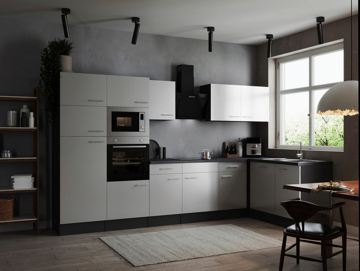 ECKKÜCHE 340/172 cm  in Grau, Weiß  - Silberfarben/Weiß, Design, Holzwerkstoff/Metall (340/172cm) - Respekta