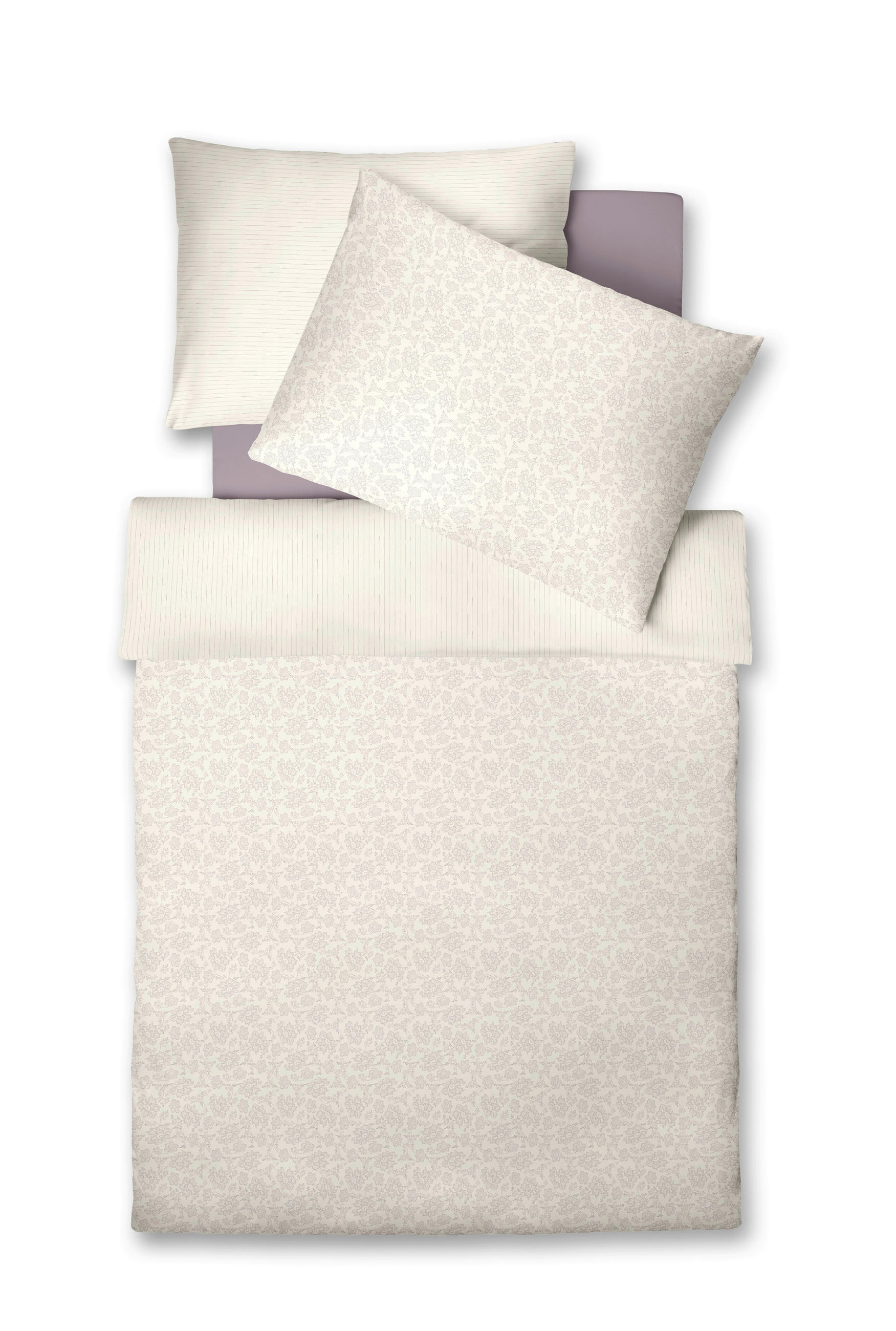 POVLEČENÍ, vzhled lnu, bílá, světle fialová, 140/200 cm - bílá/světle fialová, Design, textil (140/200cm) - Fleuresse