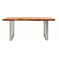 ESSTISCH in Metall, Holz 200/100/77 cm  - Silberfarben/Akaziefarben, Design, Holz/Metall (200/100/77cm) - Boxxx