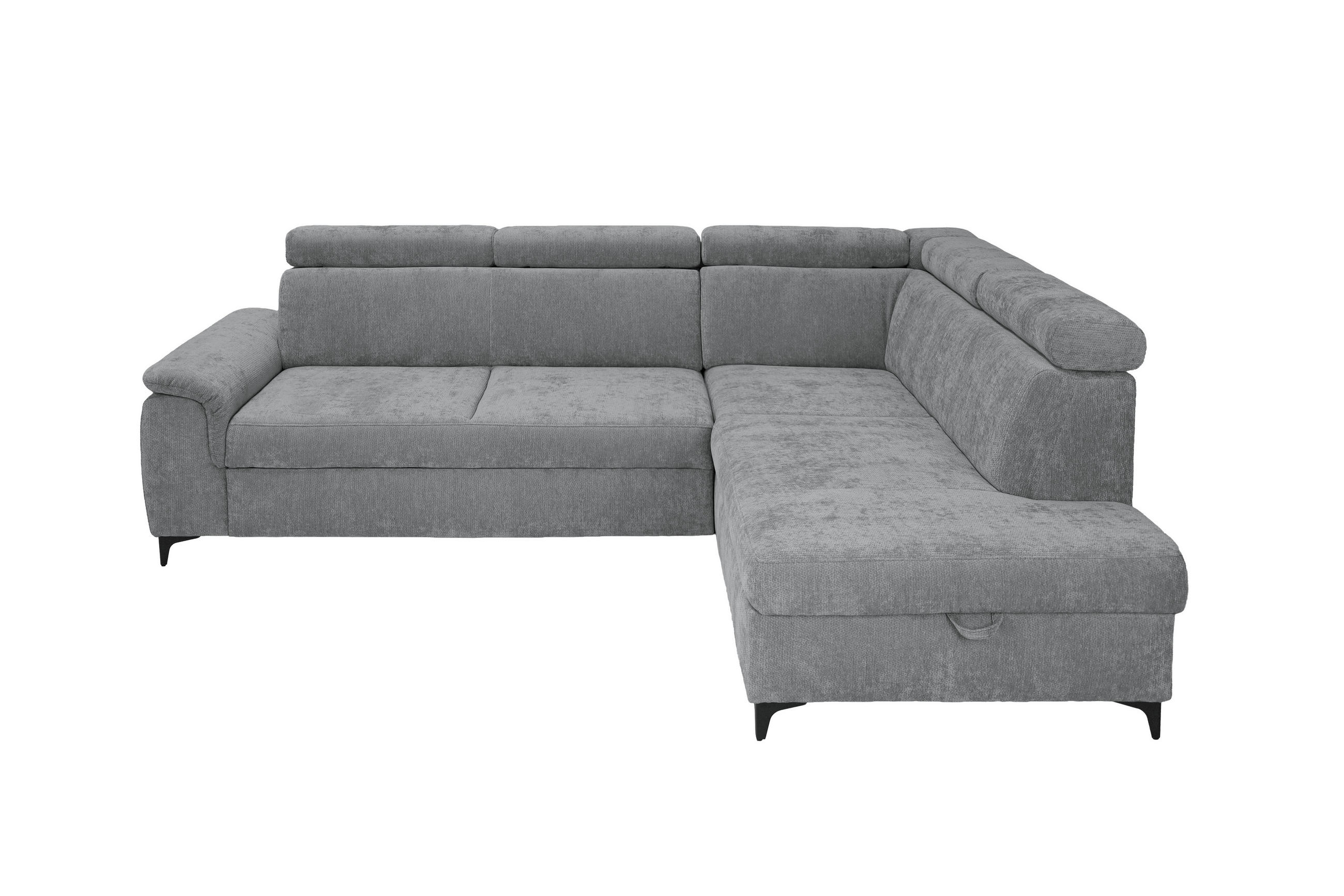 ECKSOFA Dunkelgrau Chenille Bettkasten, Schlaffunktion, Rücken echt, Kopfteilverstellung, Liegefläche im Originalstoff  - Dunkelgrau/Schwarz, KONVENTIONELL, Textil/Metall (265/206cm) - Carryhome