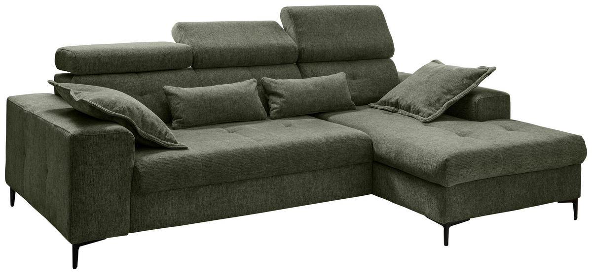 ECKSOFA Chenille Dunkelgrün  - Dunkelgrün/Schwarz, Basics, Textil/Metall (270/186cm) - Livetastic