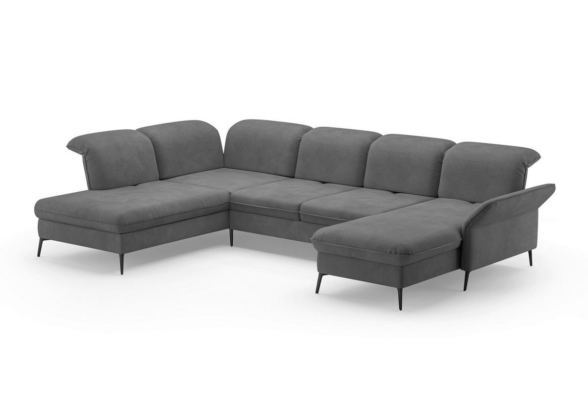 WOHNLANDSCHAFT Grau Flachgewebe  - Schwarz/Grau, KONVENTIONELL, Textil/Metall (231/359/198cm) - Sit & More