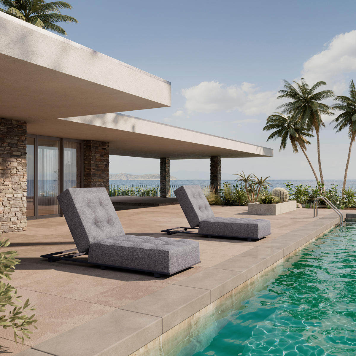 GARTENLIEGE 200/31/75 cm  - Dunkelgrau/Weiß, MODERN, Textil/Metall (200/31/75cm) - Ambia Garden