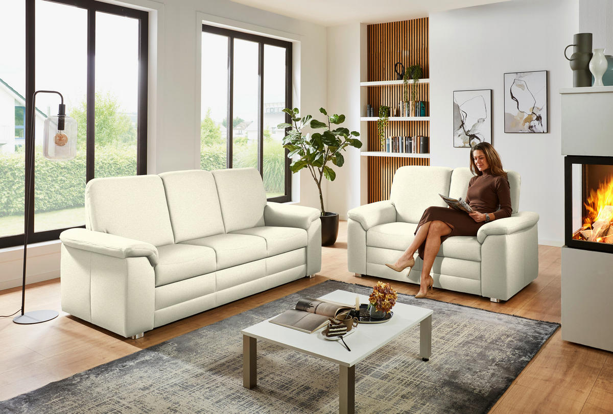 SITZGARNITUR Chenille Beige  - Beige/Alufarben, Konventionell, Textil/Metall (208/156/96/89cm) - Beldomo Comfort