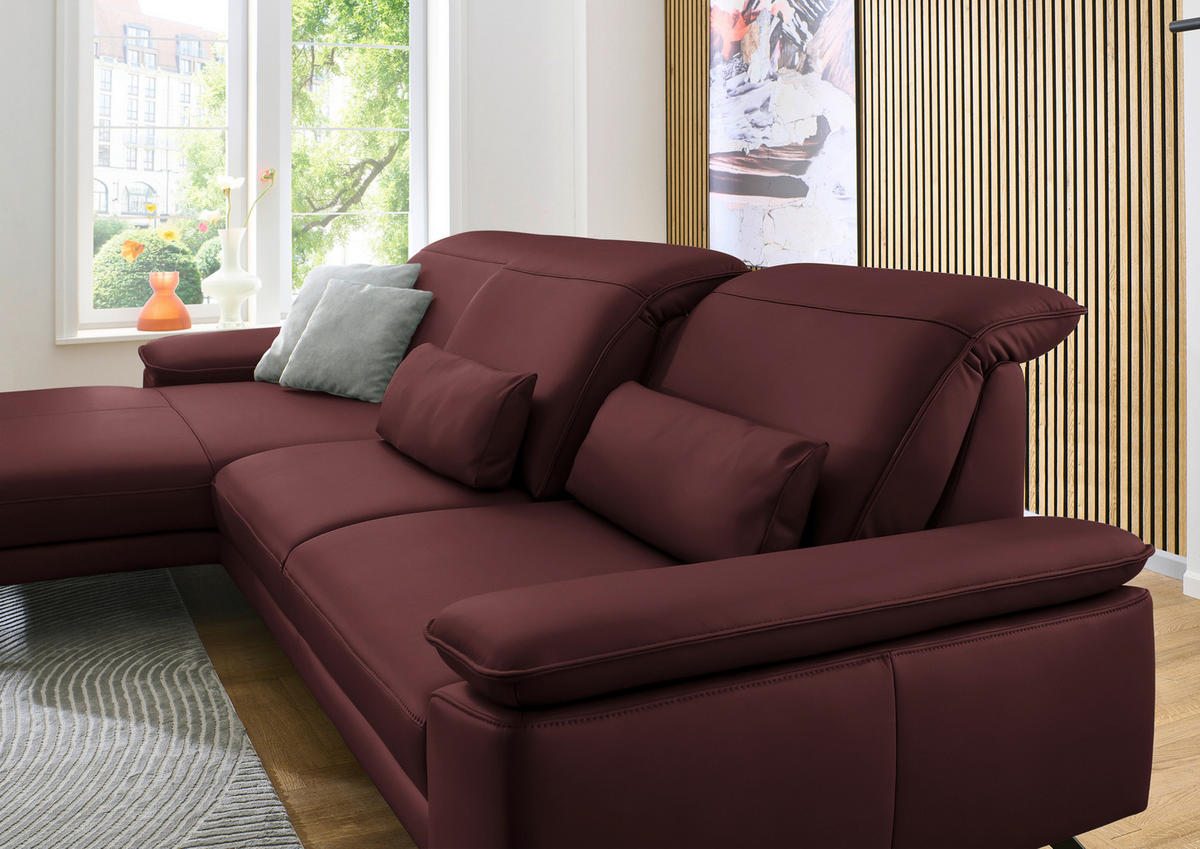 ECKSOFA in Echtleder Brombeere  - Brombeere/Schwarz, Design, Leder/Metall (193/332cm) - Dieter Knoll