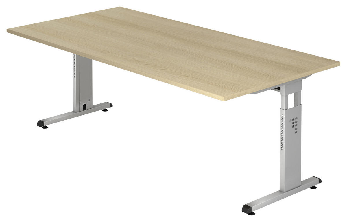SCHREIBTISCH 200/100/65-85 cm  in Eichefarben  - Eichefarben/Silberfarben, KONVENTIONELL, Holzwerkstoff/Metall (200/100/65-85cm) - Venda
