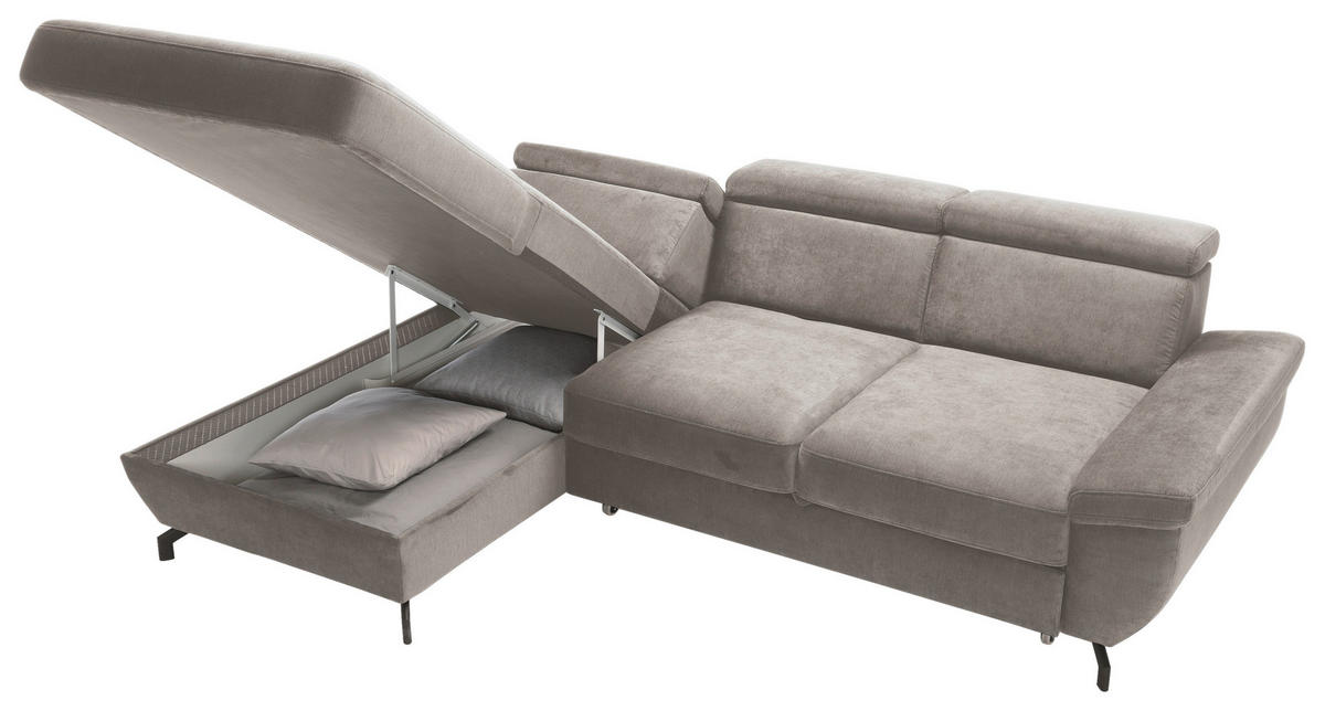 ECKSOFA in Velours Silberfarben  - Silberfarben, MODERN, Textil/Metall (182/262cm) - Trendmanufaktur