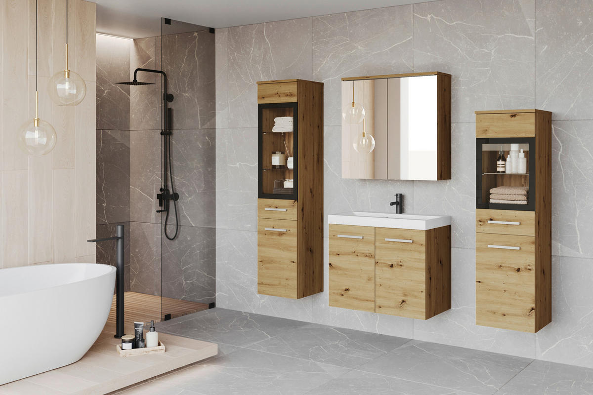 BADEZIMMER 5-teilig  in 120 cm  - Silberfarben/Eiche Artisan, LIFESTYLE, Glas/Keramik (120cm) - P & B