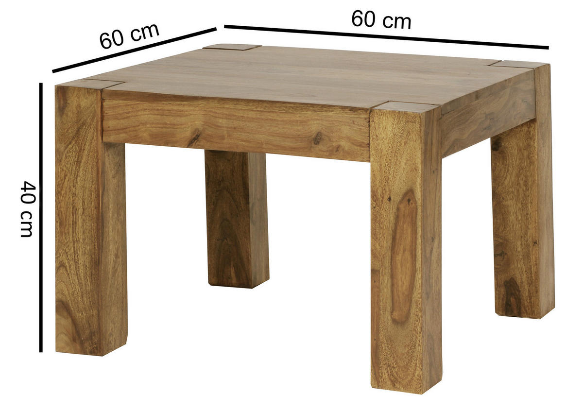 COUCHTISCH Sheesham massiv 60/60/40 cm quadratisch Sheeshamfarben  - Sheeshamfarben, Design, Holz (60/60/40cm) - MID.YOU