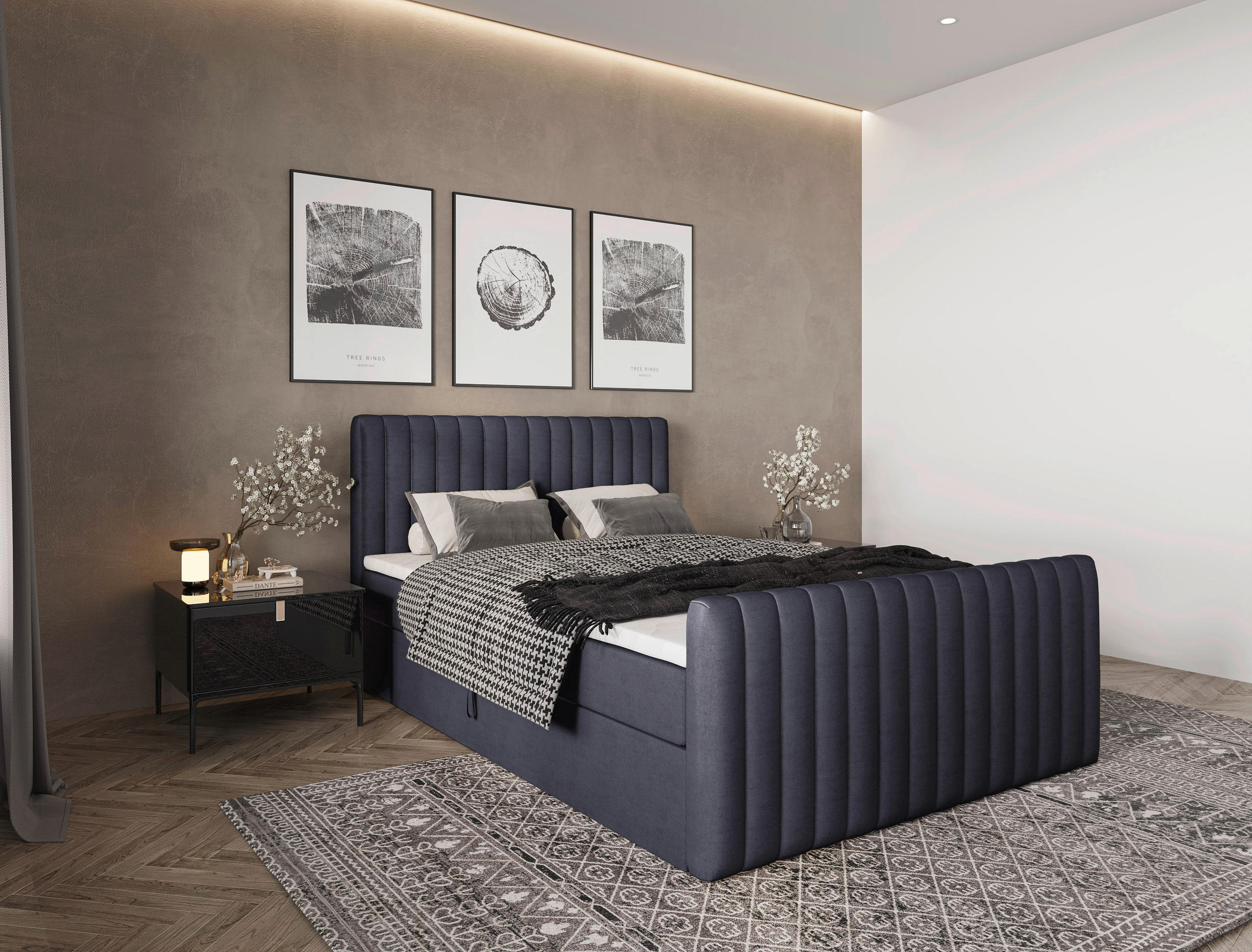 BOXBETT 140/200 cm,  in Graphitfarben, gepolstertes Kopfteil, Bettkasten, Topper, Matratzen, H3 + H3 = fest  - Schwarz/Graphitfarben, Basics, Kunststoff/Textil (140/200cm) - Chameo