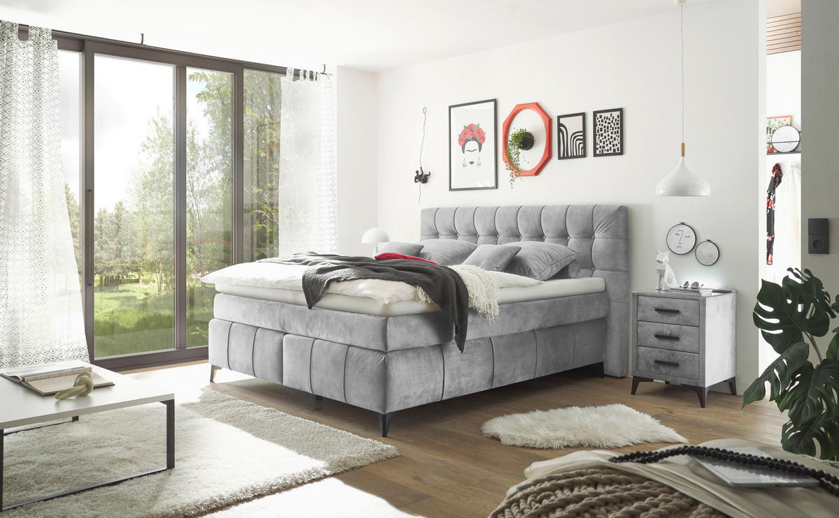 BOXSPRINGBETT 180/200 cm  in Grau  - Schwarz/Grau, Konventionell, Kunststoff/Textil (180/200cm) - Modante