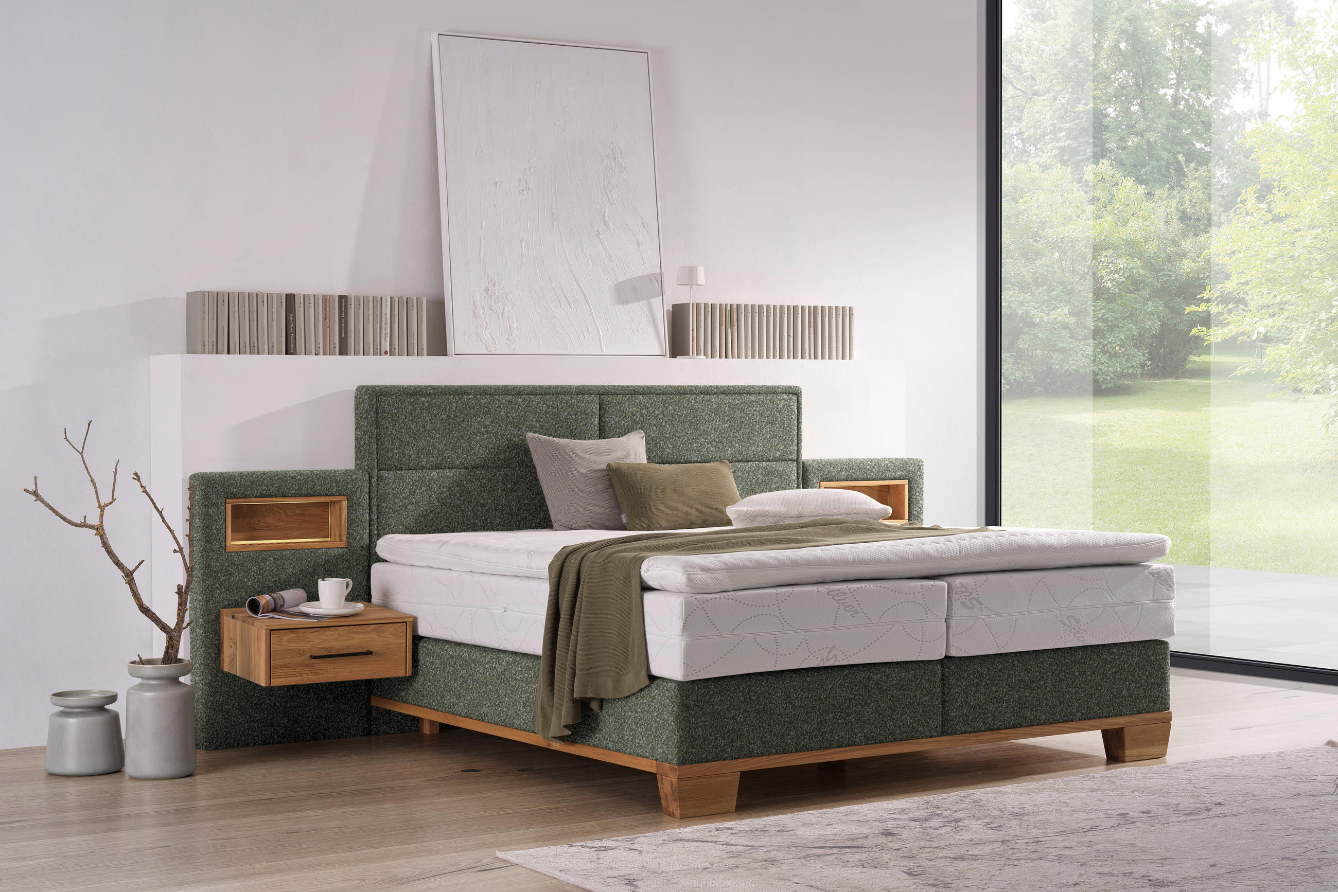 BOXSPRINGBETT 200/200 cm  in Eichefarben, Dunkelgrün  - Dunkelgrün/Eichefarben, Natur, Holz/Textil (200/200cm) - Valnatura