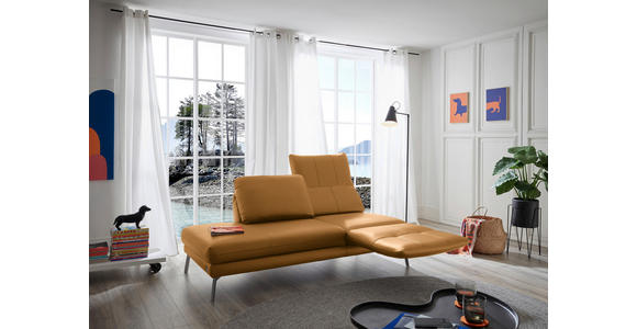 RÉCAMIERE in Echtleder Currygelb - Chromfarben/Currygelb, Design, Leder/Metall (209/85-109/95-16cm) - Dieter Knoll
