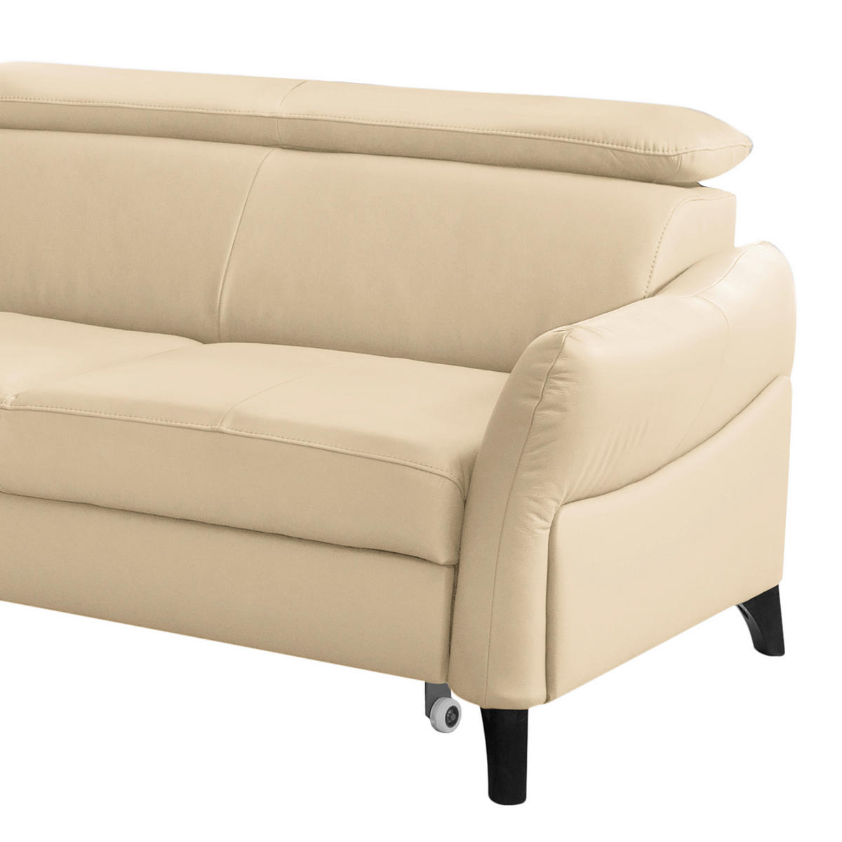 ECKSOFA Beige Echtleder Lederlook  - Beige/Schwarz, Design, Leder/Holz (199/244cm) - Livetastic