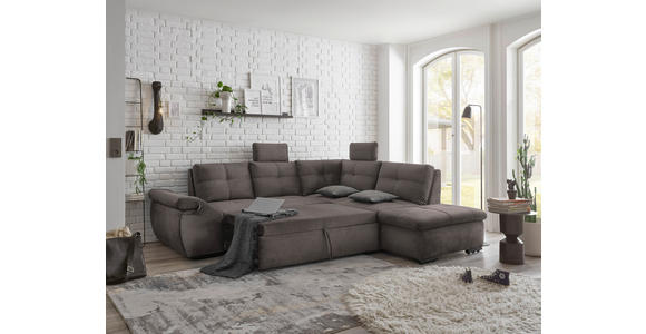 ECKSOFA in Mikrovelours Graubraun  - Graubraun/Schwarz, KONVENTIONELL, Kunststoff/Textil (265/217cm) - Carryhome