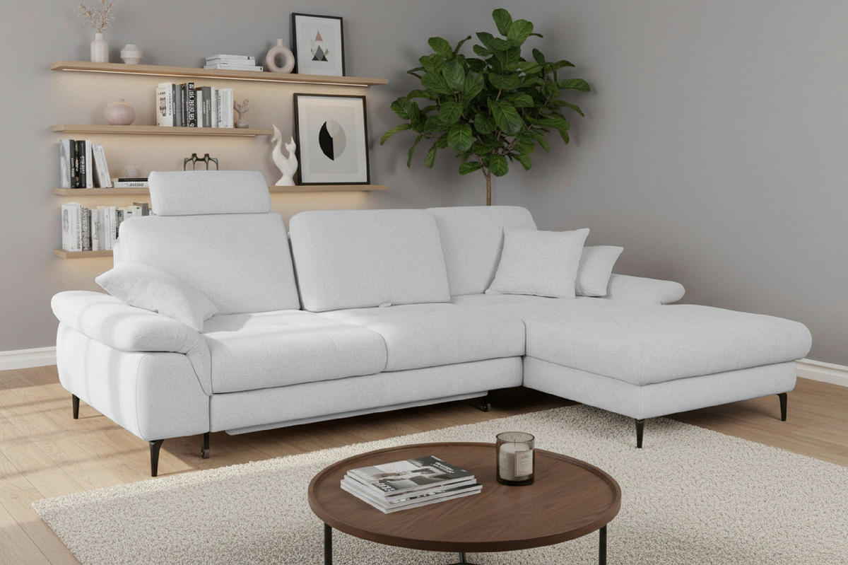 ECKSOFA ALMA in Chenille Hellgrau  285/191 cm  - Hellgrau/Schwarz, Design, Textil/Metall (285/191cm) - Livetastic