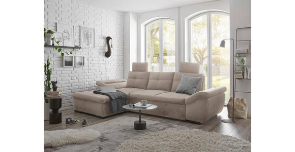 ECKSOFA  in Mikrovelours Creme  - Creme/Schwarz, KONVENTIONELL, Kunststoff/Textil (170/275cm) - Carryhome