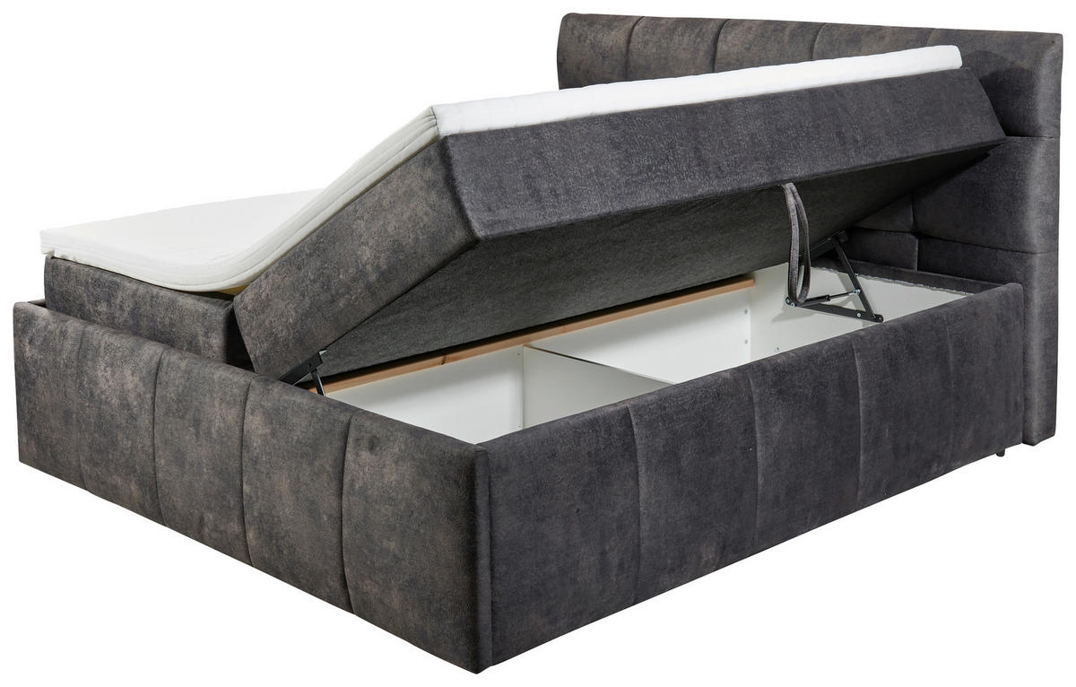BOXBETT  in Dunkelgrau  - Dunkelgrau/Schwarz, Konventionell, Kunststoff/Textil (180/200cm) - Modante