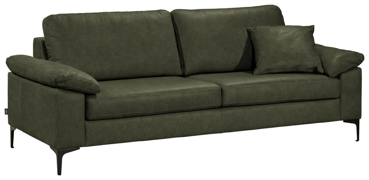 2,5-SITZER  in Echtleder Olivgrün   - Schwarz/Olivgrün, Design, Leder/Metall (204/83/97cm) - Schöner Wohnen