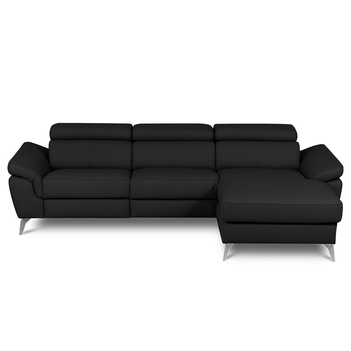ECKSOFA  in Lederlook Echtleder Schwarz  - Chromfarben/Schwarz, Design, Leder/Textil (252/179cm) - Livetastic