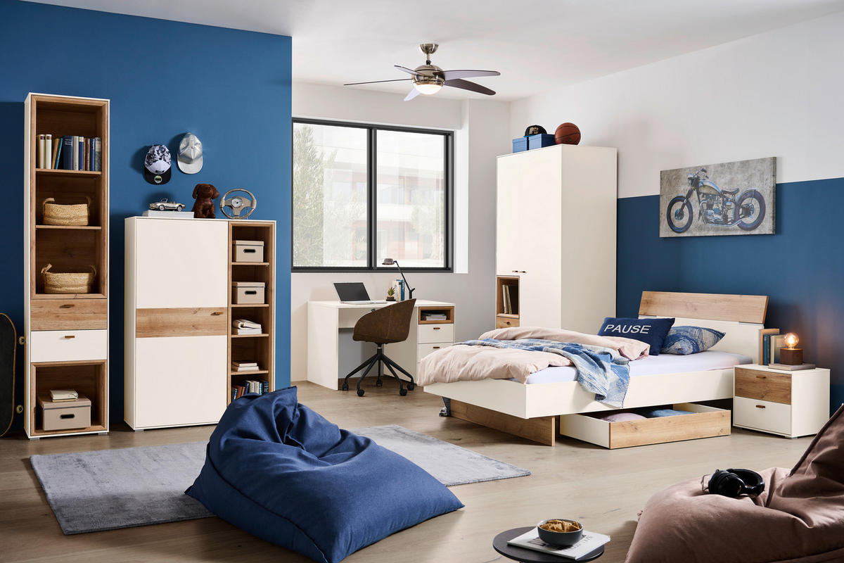 BETT 120/200 cm  in Weiss, Eiche Artisan   - Weiss/Eichefarben, Modern, Holzwerkstoff (120/200cm) - Hom`in