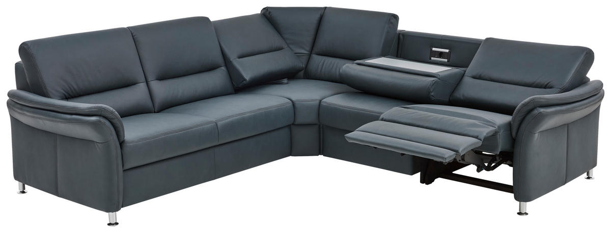 ECKSOFA Beldomo Premium Blaugrau Echtleder  - Blaugrau/Alufarben, KONVENTIONELL, Leder/Metall (262/262cm) - Beldomo Premium