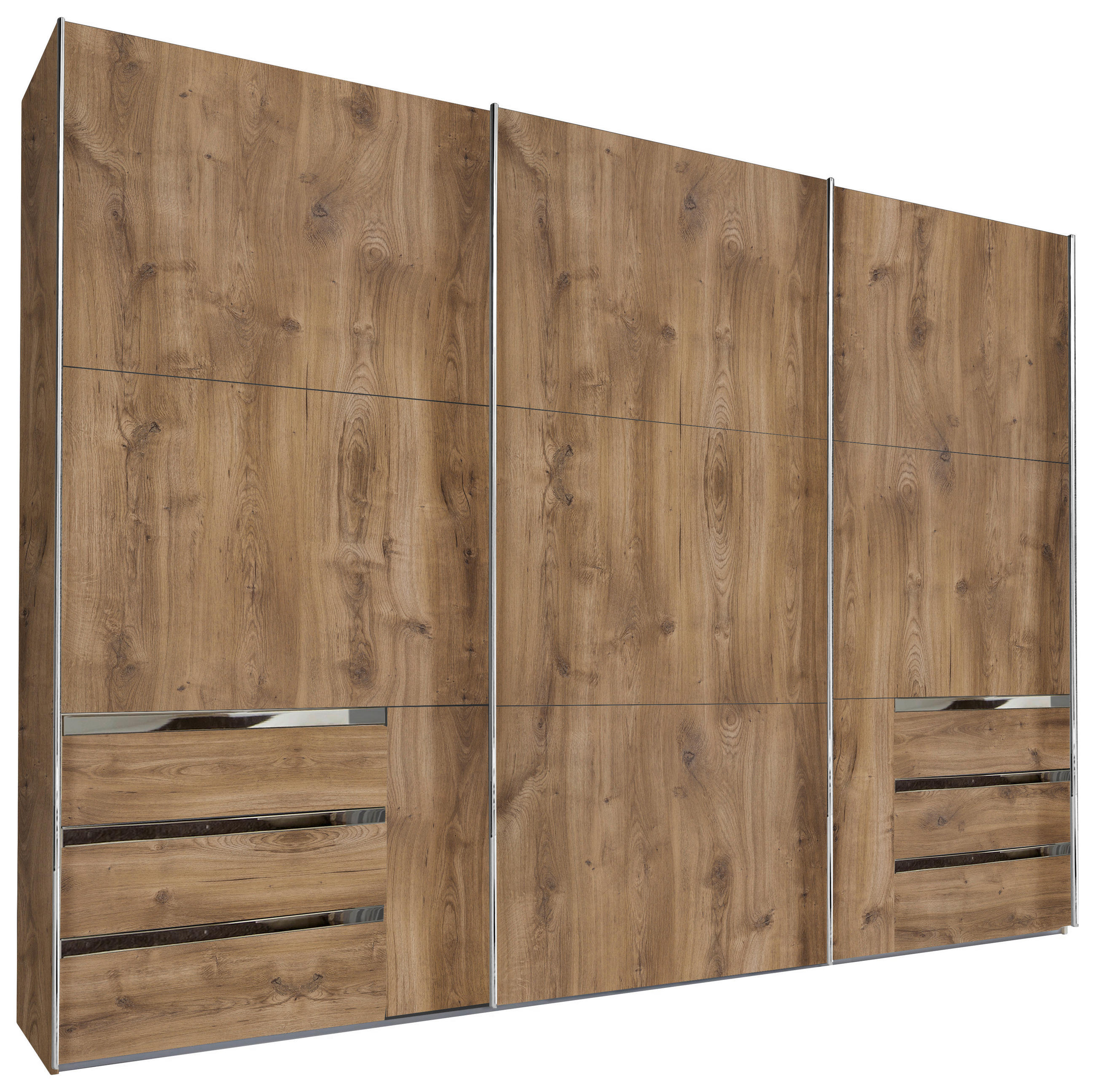 SCHWEBETÜRENSCHRANK in Eichefarben  - Chromfarben/Eichefarben, Modern, Holzwerkstoff/Metall (300/216/65cm) - MID.YOU