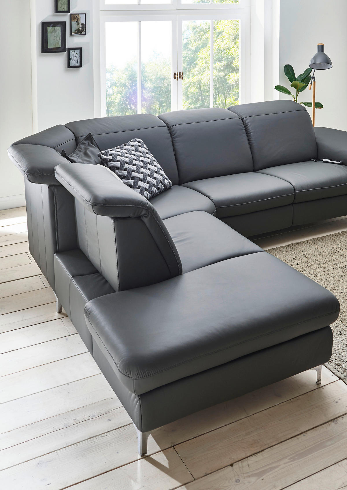 ECKSOFA Anthrazit Echtleder  - Chromfarben/Anthrazit, KONVENTIONELL, Leder/Metall (242/289cm) - Cantus