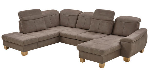 WOHNLANDSCHAFT Graubraun Mikrofaser - Wildeiche/Graubraun, KONVENTIONELL, Holz/Textil (243/343/185cm) - Voleo
