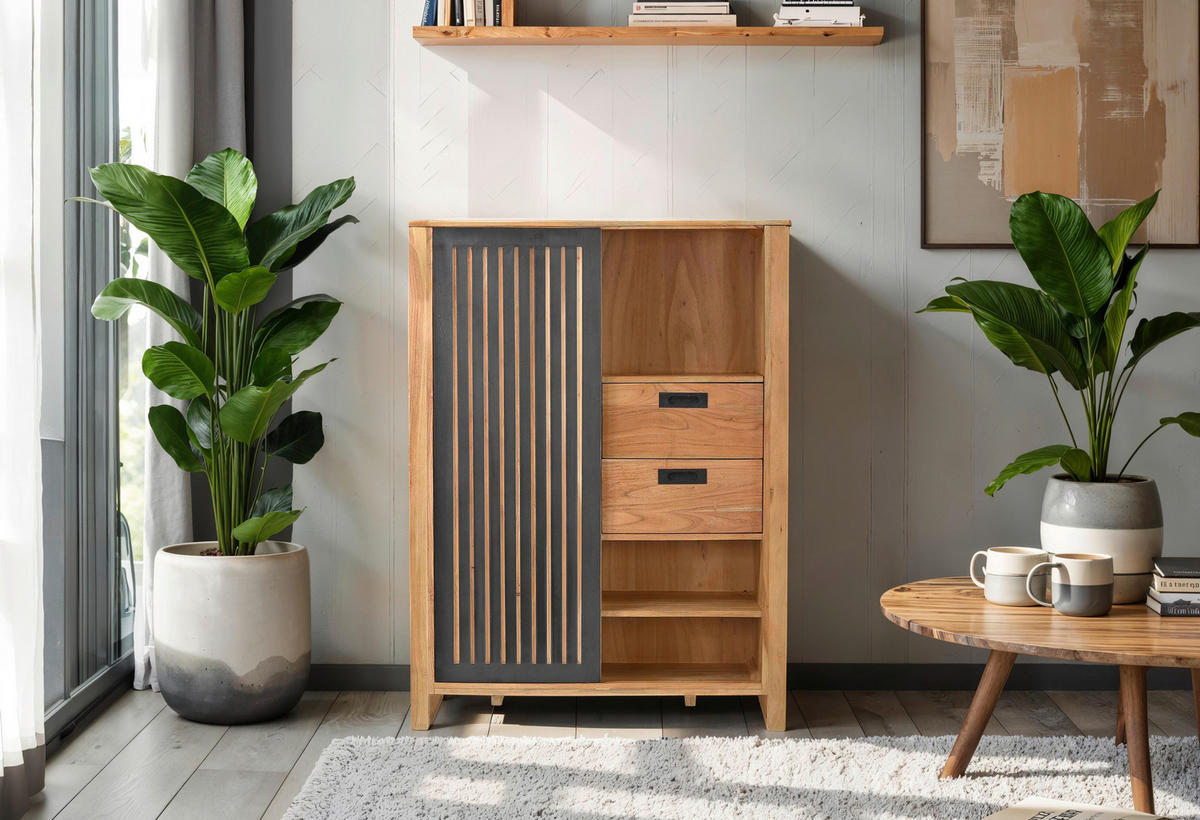 KOMMODE  in 100/135/40 cm  - Schwarz/Naturfarben, KONVENTIONELL, Holz/Metall (100/135/40cm) - Livetastic
