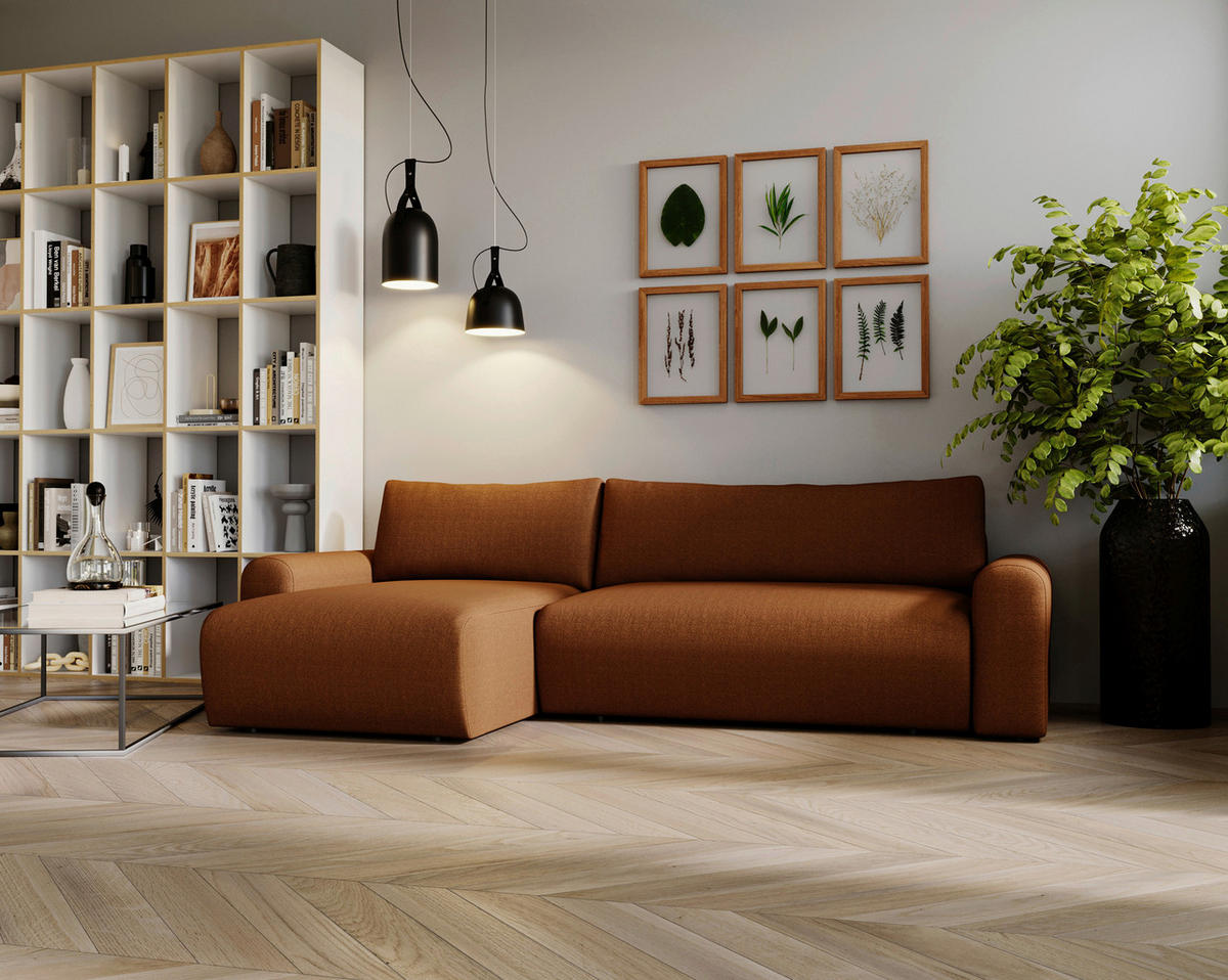 ECKSOFA Rostfarben  - Rostfarben/Creme, Design, Kunststoff/Textil (246/150cm) - Livetastic