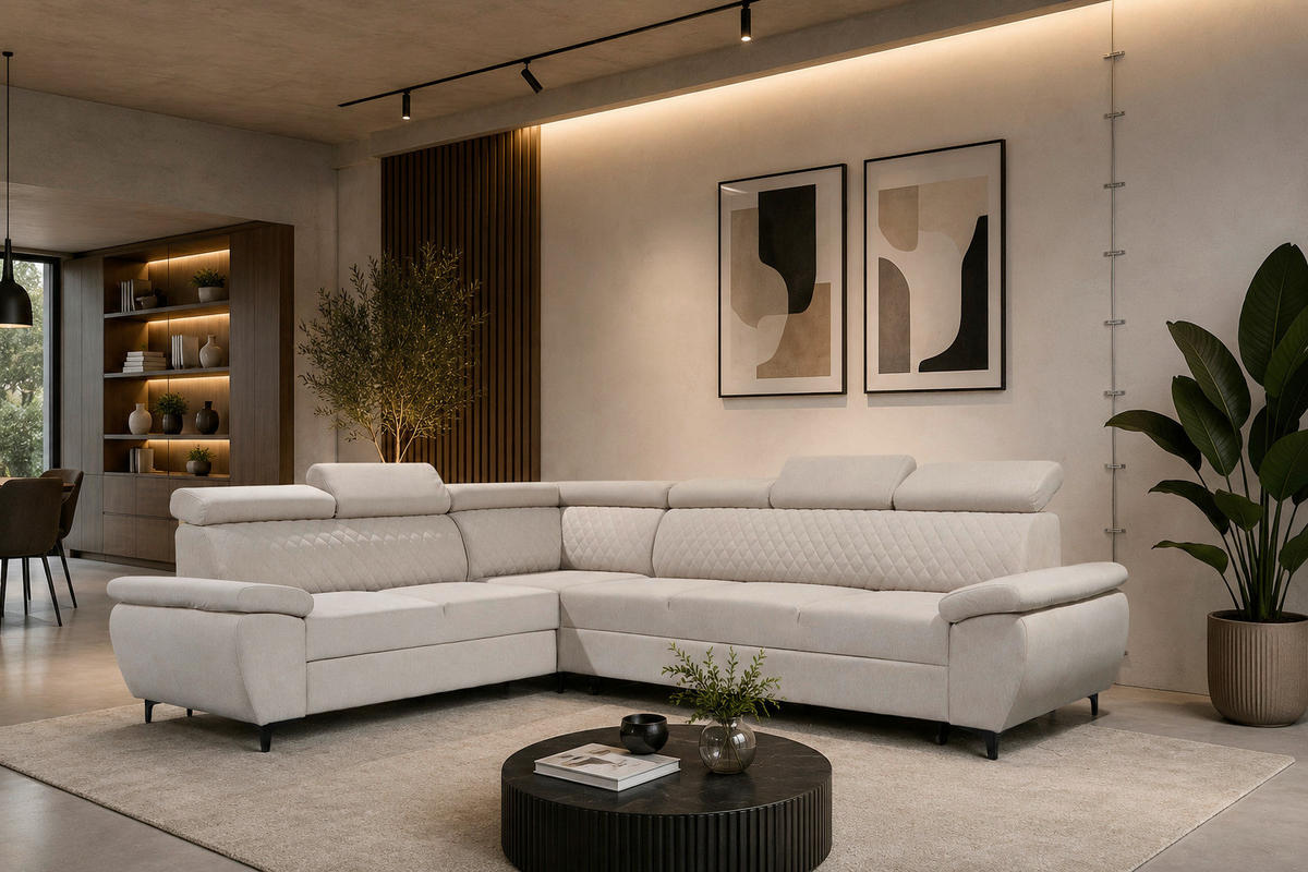 GARNITURA ZA DNEVNU SOBU bež  - tamnosiva/bež, Moderno, drvo/tekstil (311/248cm) - Hom`in